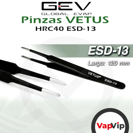Pinzas antiestáticas Vetus ESD-13 negra punta roma 120mm