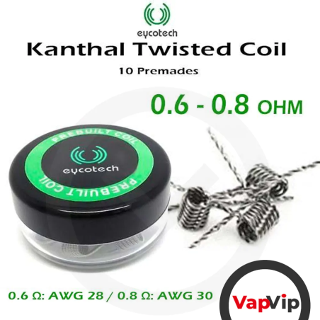 10 Premades Kanthal TWISTED Coil 0,8ohm Prebuilt - Eycotech