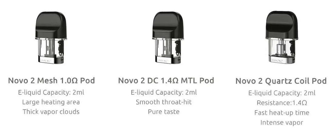 Smok Novo 2 Pod Replacement Cartridges Lineup