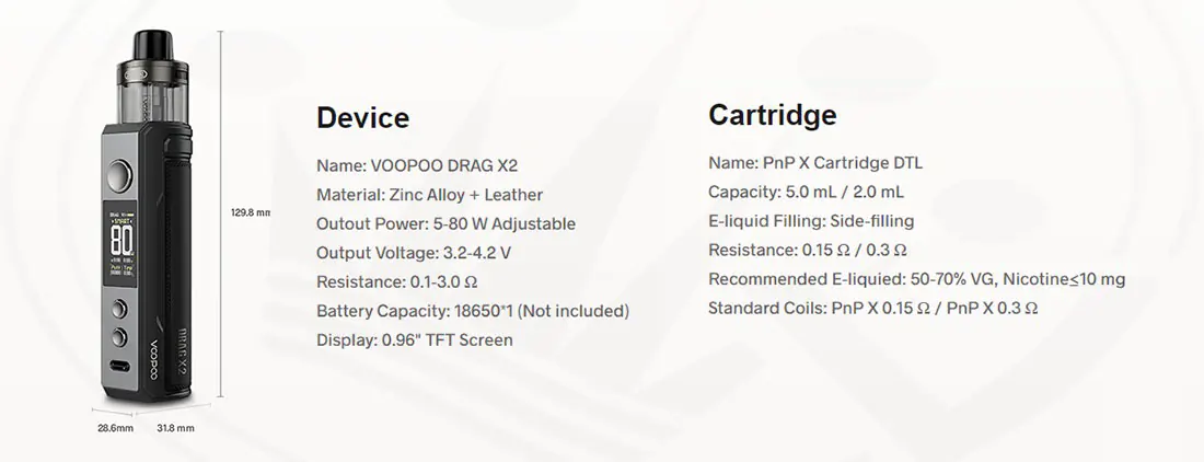 Los mejores cigarrillos electrónicos y equipos de vapeo en España Technical Specifications DRAG X2 Voopoo Kit