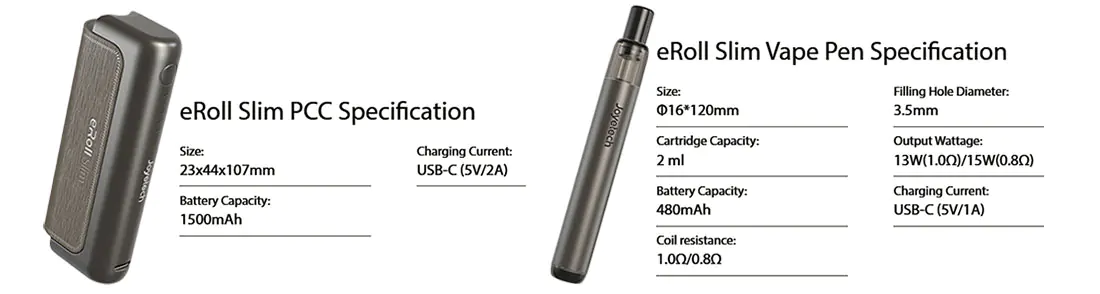 Technical Specifications eRoll SLIM Kit Joyetech