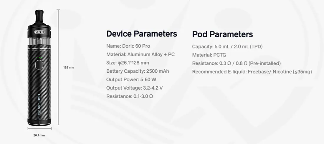 Technical Specifications Voopoo DORIC 60 PRO