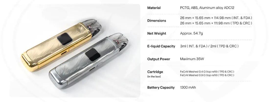 Caliburn G4 Uwell Technical Specs