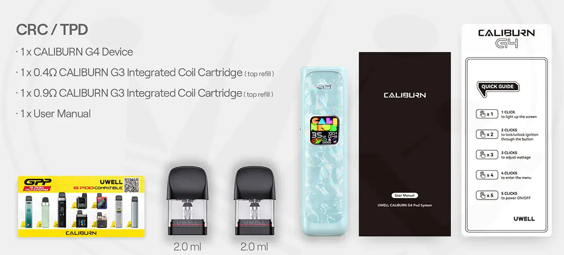 Caliburn G4 Uwell Contents