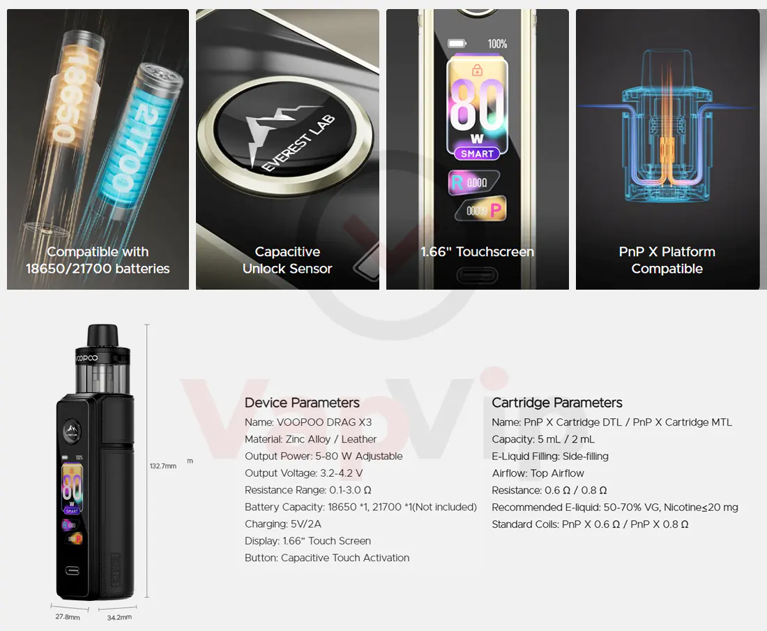 Main specifications of the Voopoo Drag X3
