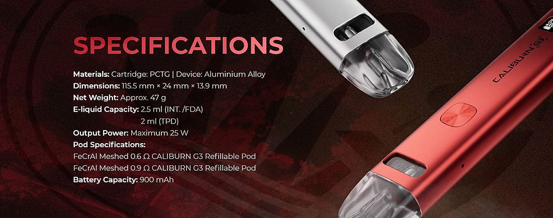 CALIBURN G3 Uwell Specifications
