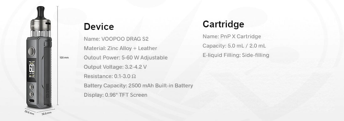 Technical Specifications DRAG S2 Voopoo Kit 