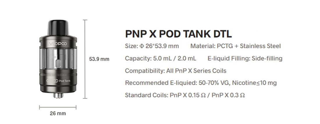 Especificaciones técnicas PnP-X DTL Voopoo
