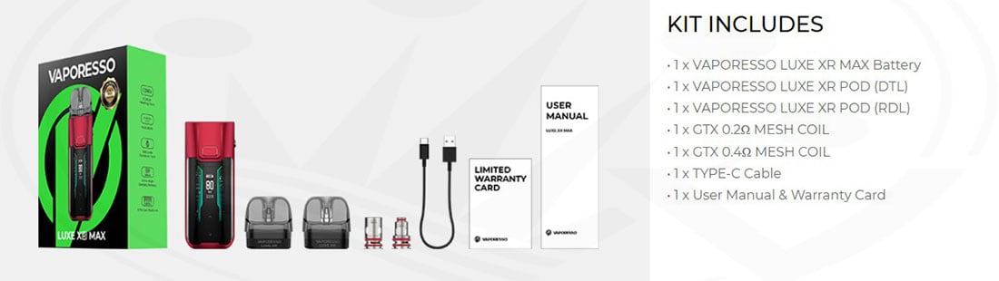 Contents Luxe XR MAX Vaporesso