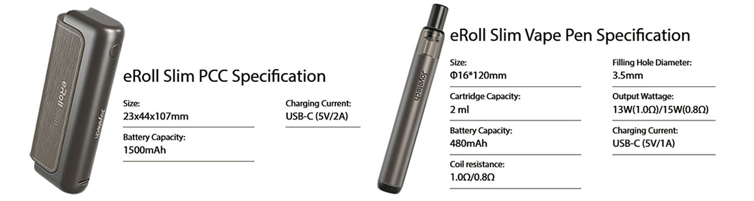 Technical Specifications eRoll SLIM Kit Joyetech