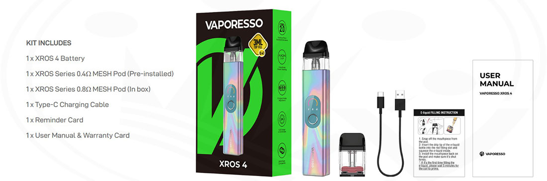 Contenido XROS 4 Pod Vaporesso