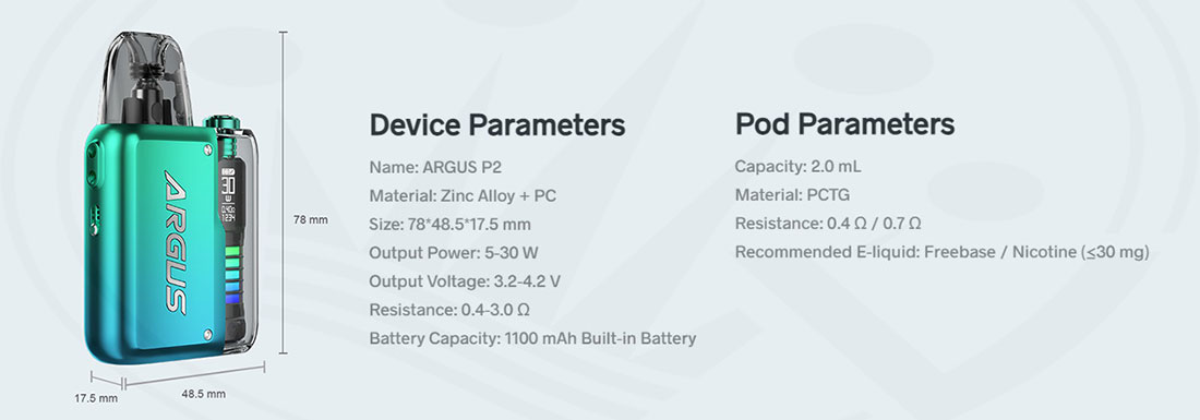 Technical Specifications ARGUS P2 Pod Voopoo