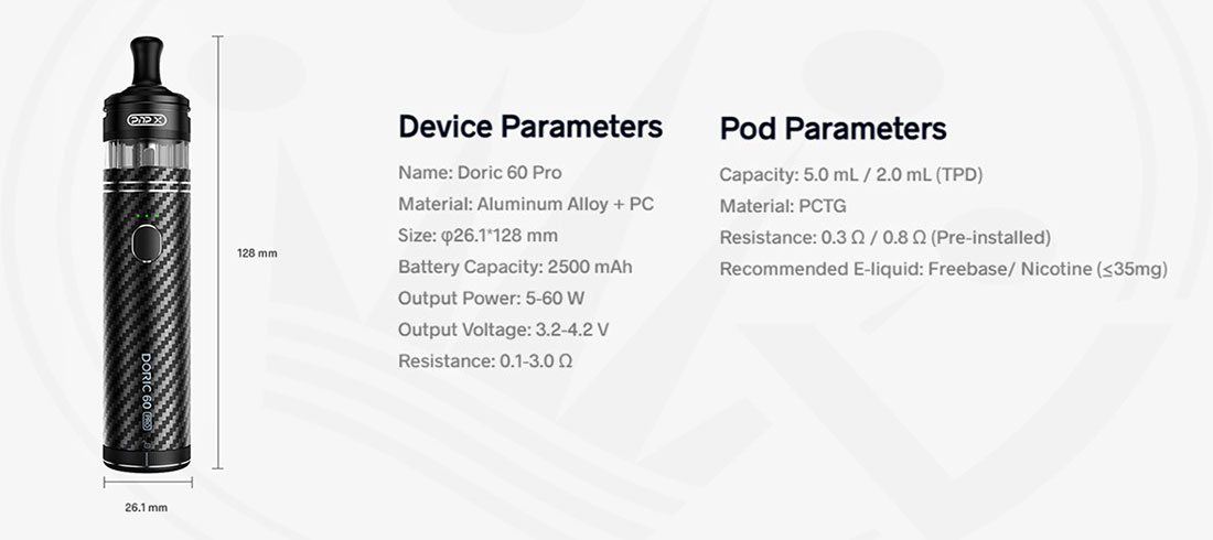 Technical Specifications Voopoo DORIC 60 PRO