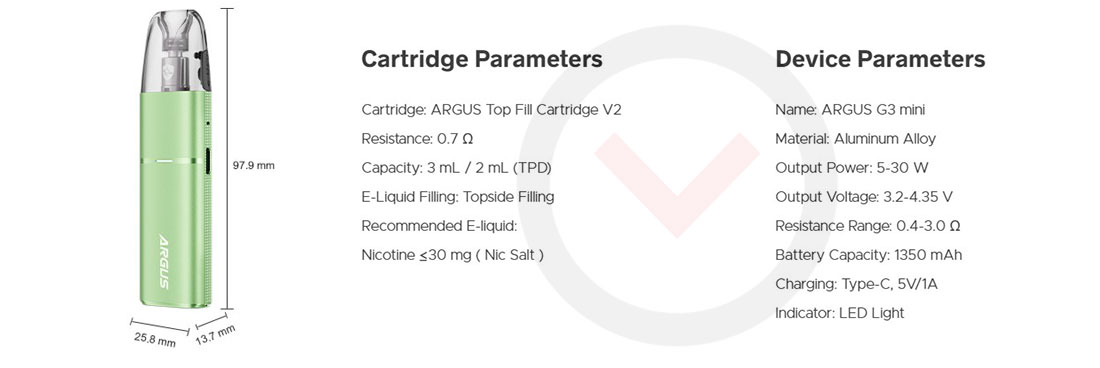 Especificaciones del Argus G3 Mini Voopoo