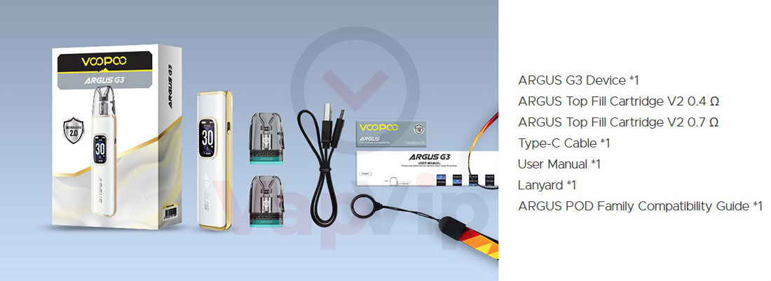 Contenido del Argus G3 Voopoo Pod Kit