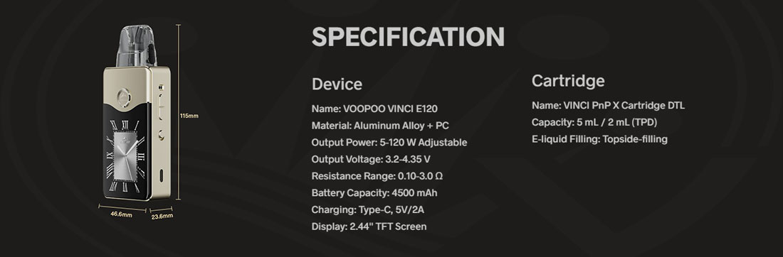 Especificaciones Técnicas Voopoo Vinci E120