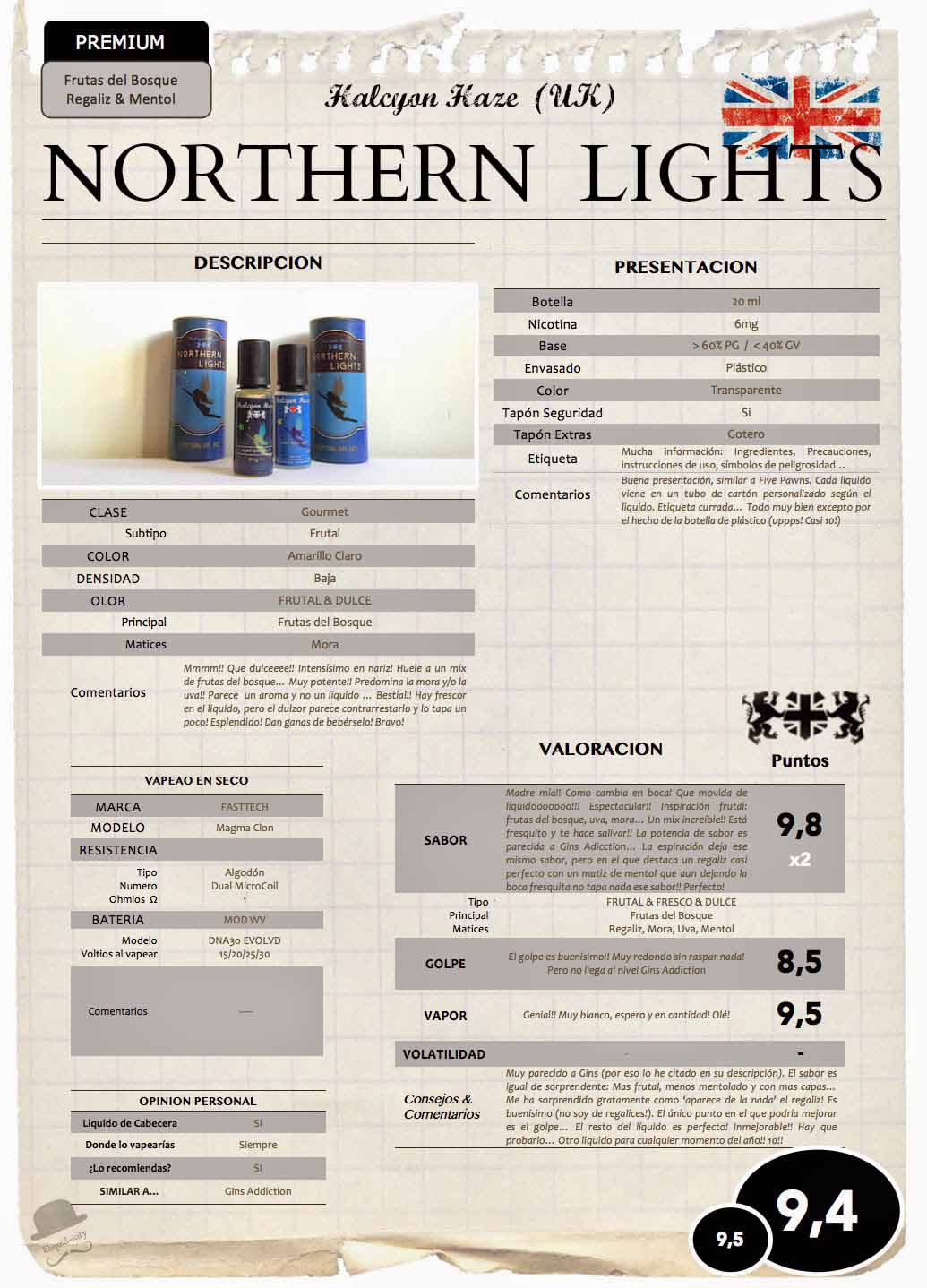  Ficha de e-líquido Northern Lights de Tjuice Halcyon Haze